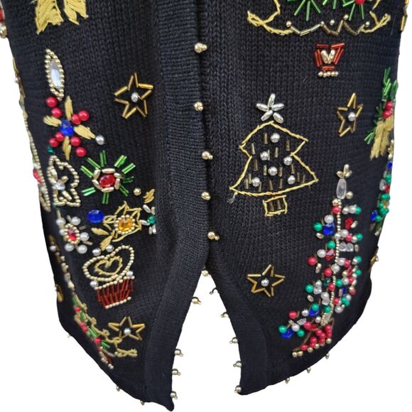 Studio Collection Sweater Womans Medium Black Beaded Christmas Cardigan - Picture 4 of 9